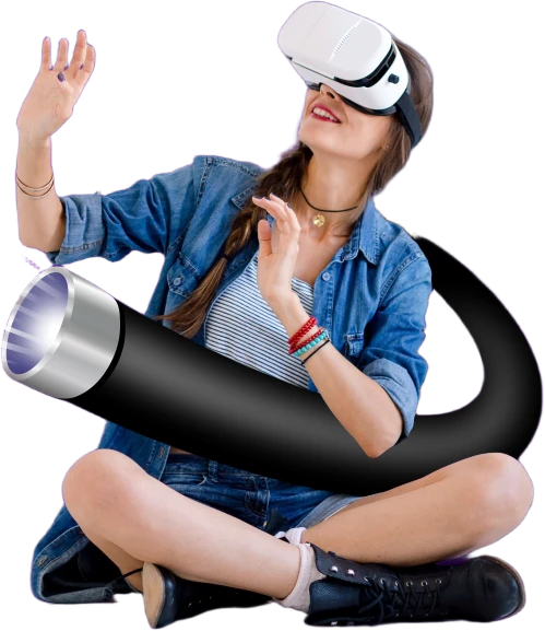 Cliente da Infinity Connect usando óculos de realidade virtual conectada à fibra óptica